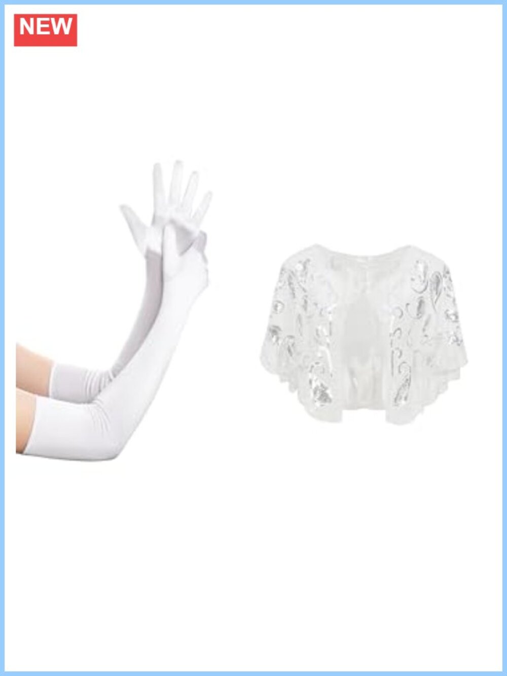 Elbow Length Satin Opera Gloves & Beaded Evening Shawl Set Vintage Costume